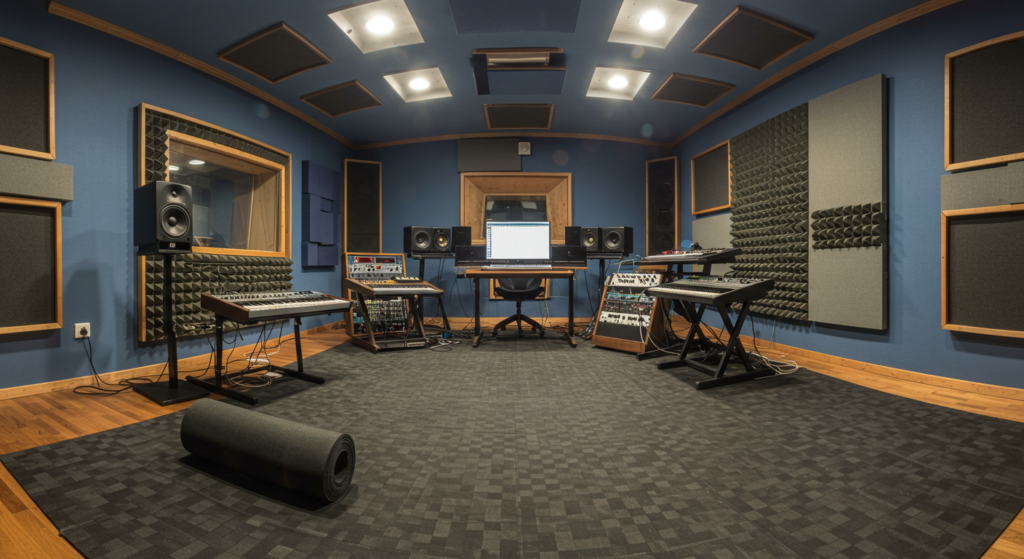 soundproof music room or studio with rubber matting rolls
