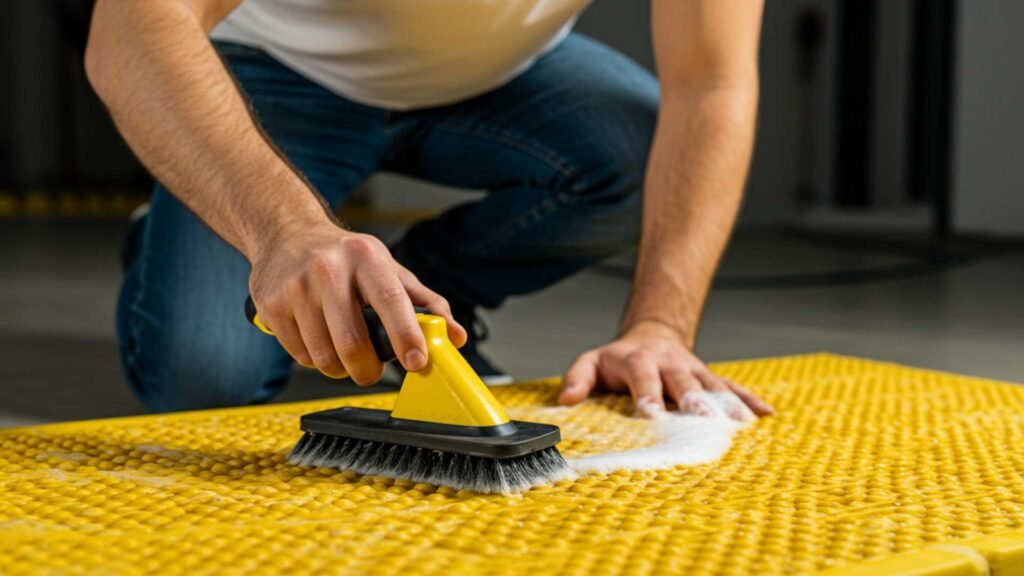 photorealistic of a man cleaning a Non-Slip Mats